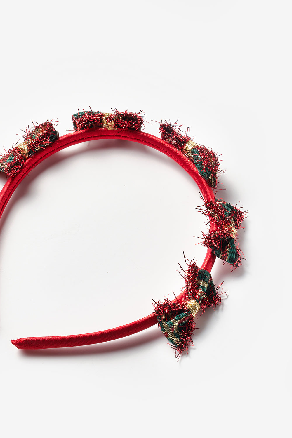 Kırmızı  Ekoseli Küçük Fiyonk Detaylı Kız Çocuk Yılbaşı Taç
