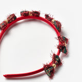 Kırmızı  Ekoseli Küçük Fiyonk Detaylı Kız Çocuk Yılbaşı Taç