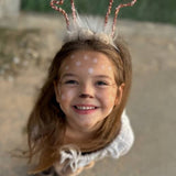 Kahverengi  Pullu Geyik Boynuzu Figürlü Kız Çocuk Yılbaşı Taç