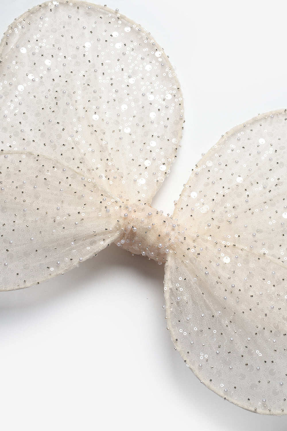 Ekru  Pullu Boncuklu 3'lü Kelebek Kanat Asa Taç Set