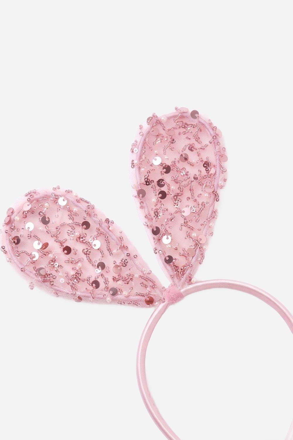 Pembe  Pullu Boncuklu Tavşan Kulak Kız Çocuk Taç