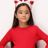 Kırmızı  Simli Minik Kalp Figürlü Kız Çocuk Taç