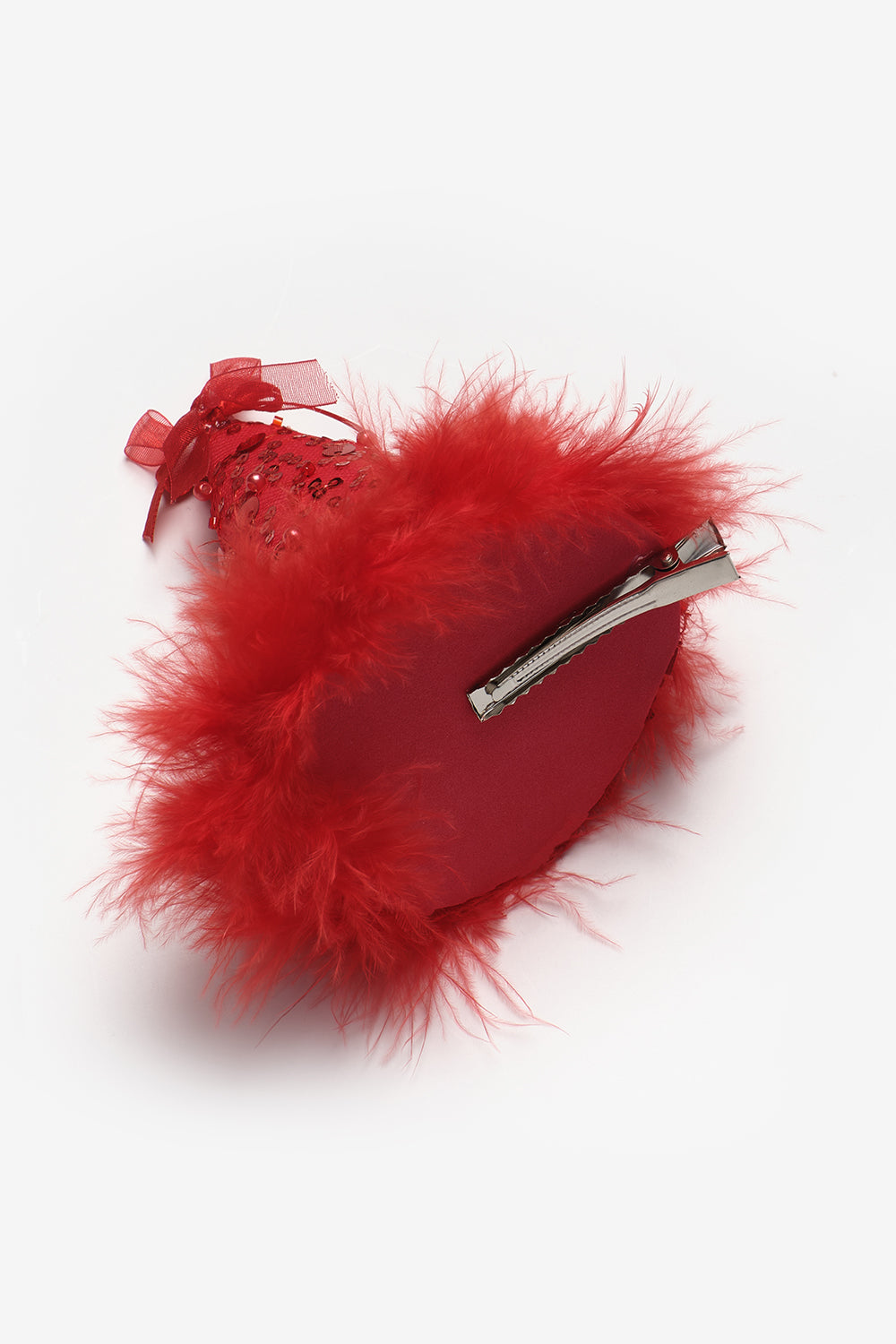 Kırmızı  Fiyonk Detaylı Pullu Kız Çocuk Klipsli Doğum Günü Huni Taç