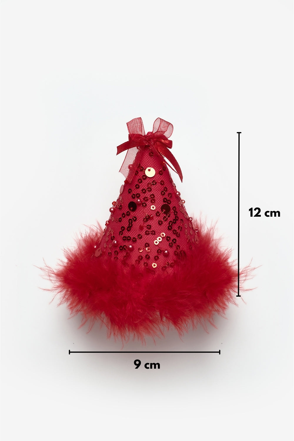 Kırmızı  Fiyonk Detaylı Pullu Kız Çocuk Klipsli Doğum Günü Huni Taç