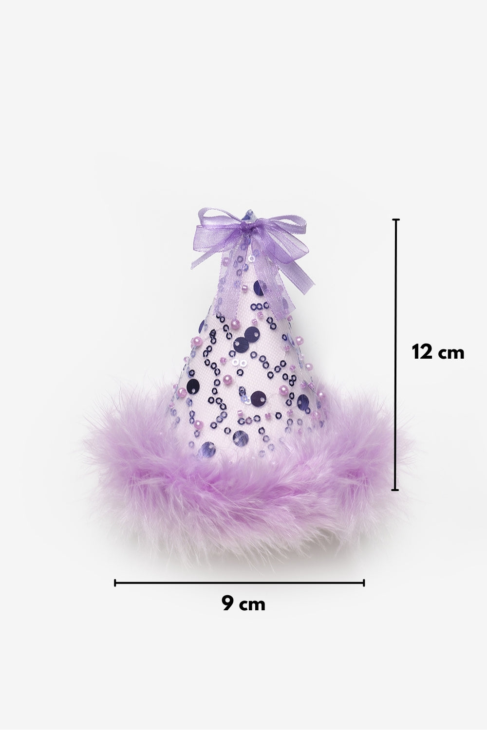 Lila  Fiyonk Detaylı Pullu Kız Çocuk Klipsli Doğum Günü Huni Taç