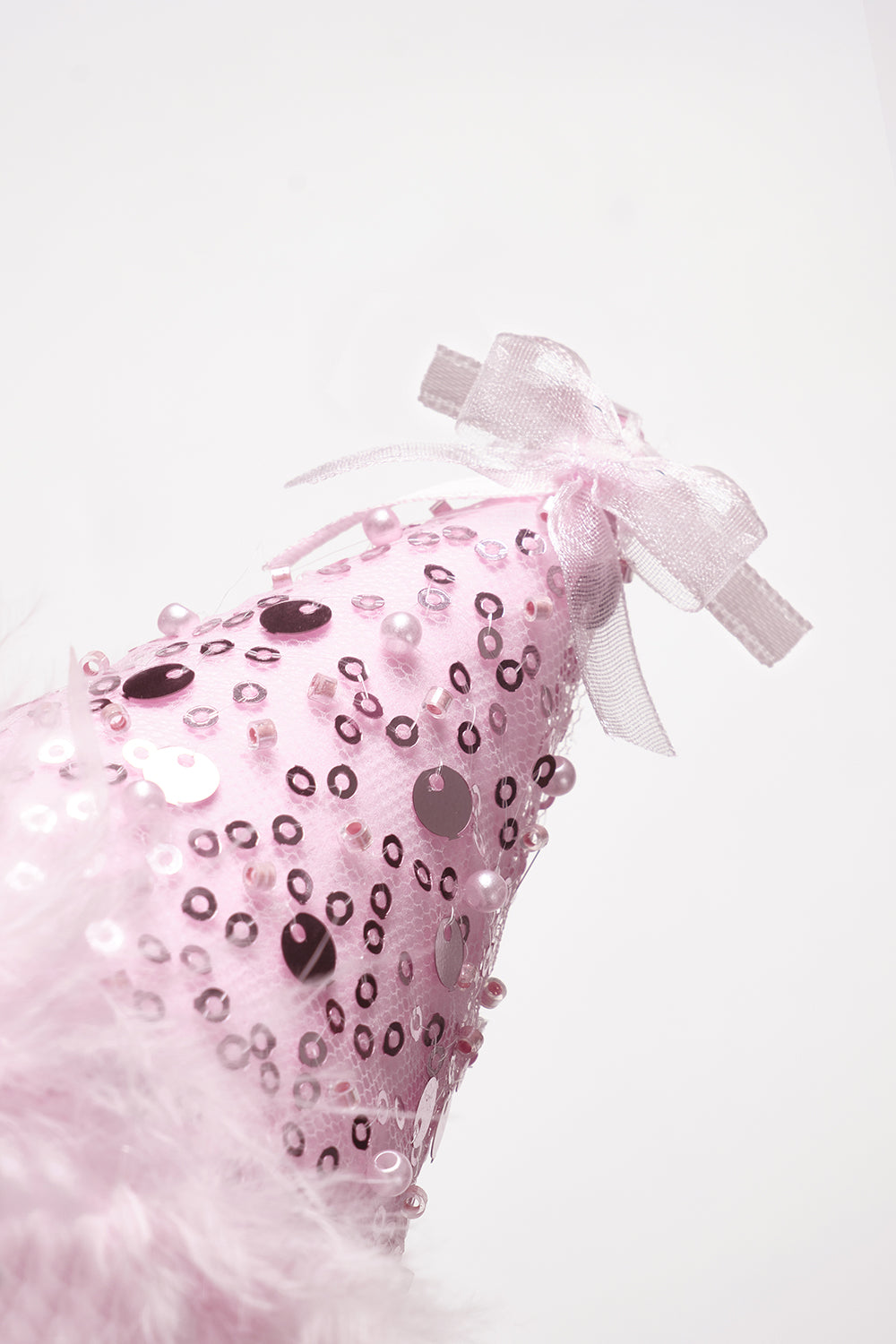 Pembe  Fiyonk Detaylı Pullu Kız Çocuk Klipsli Doğum Günü Huni Taç