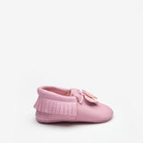 Pembe  Kalp Figürlü Kız Bebek Deri Makosen