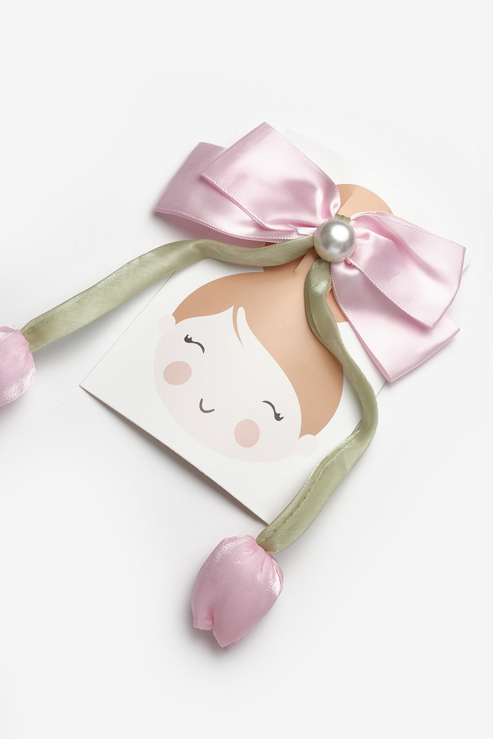 Pembe  İnci Detayı Lale Figürlü Kız Çocuk Otomatik Toka