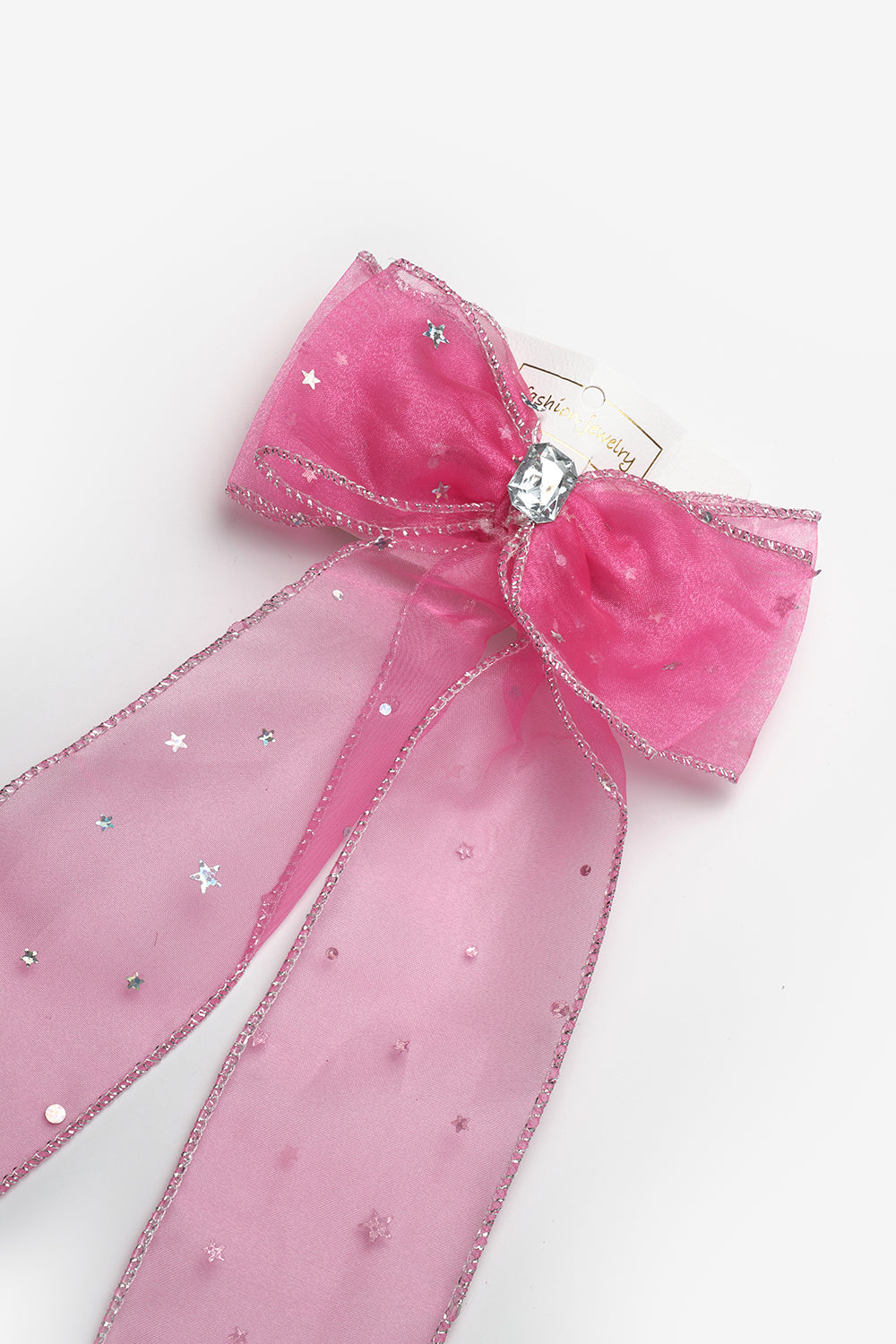Pembe  Taş Detaylı Yıldız Desenli Kız Çocuk Otomatik Toka