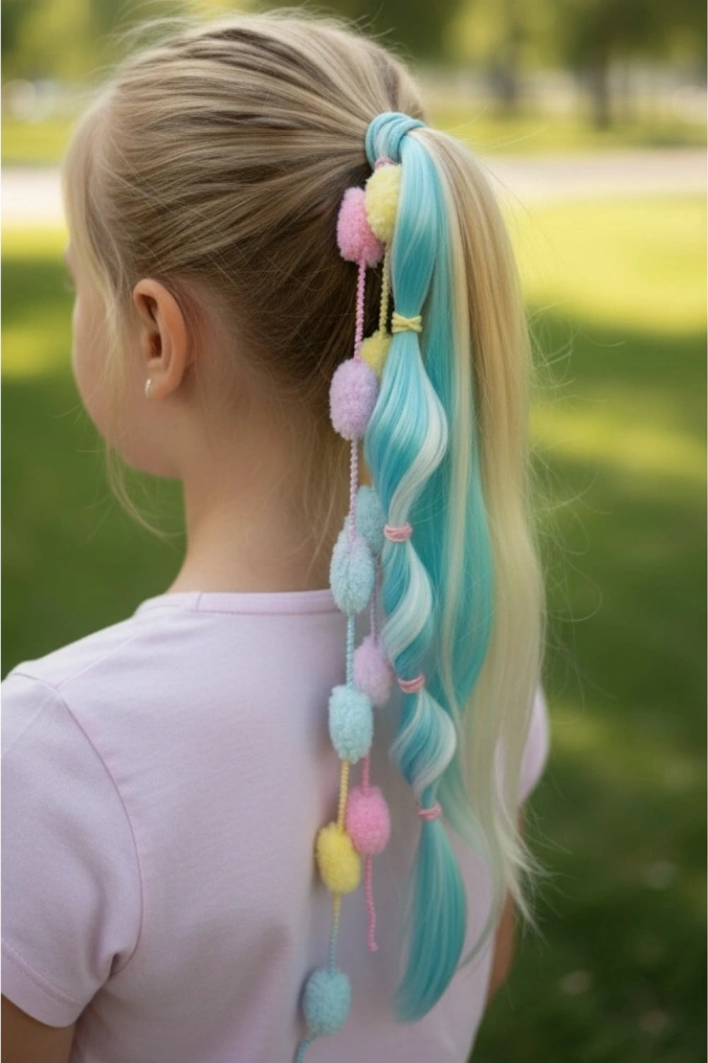 Mavi Saç Detaylı Ponpon Detaylı Kız Çocuk Lastik Toka