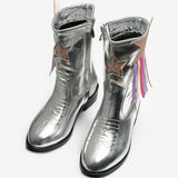 Gümüş  Yıldız ve Püskül Detaylı Kız Çocuk Kovboy Bot