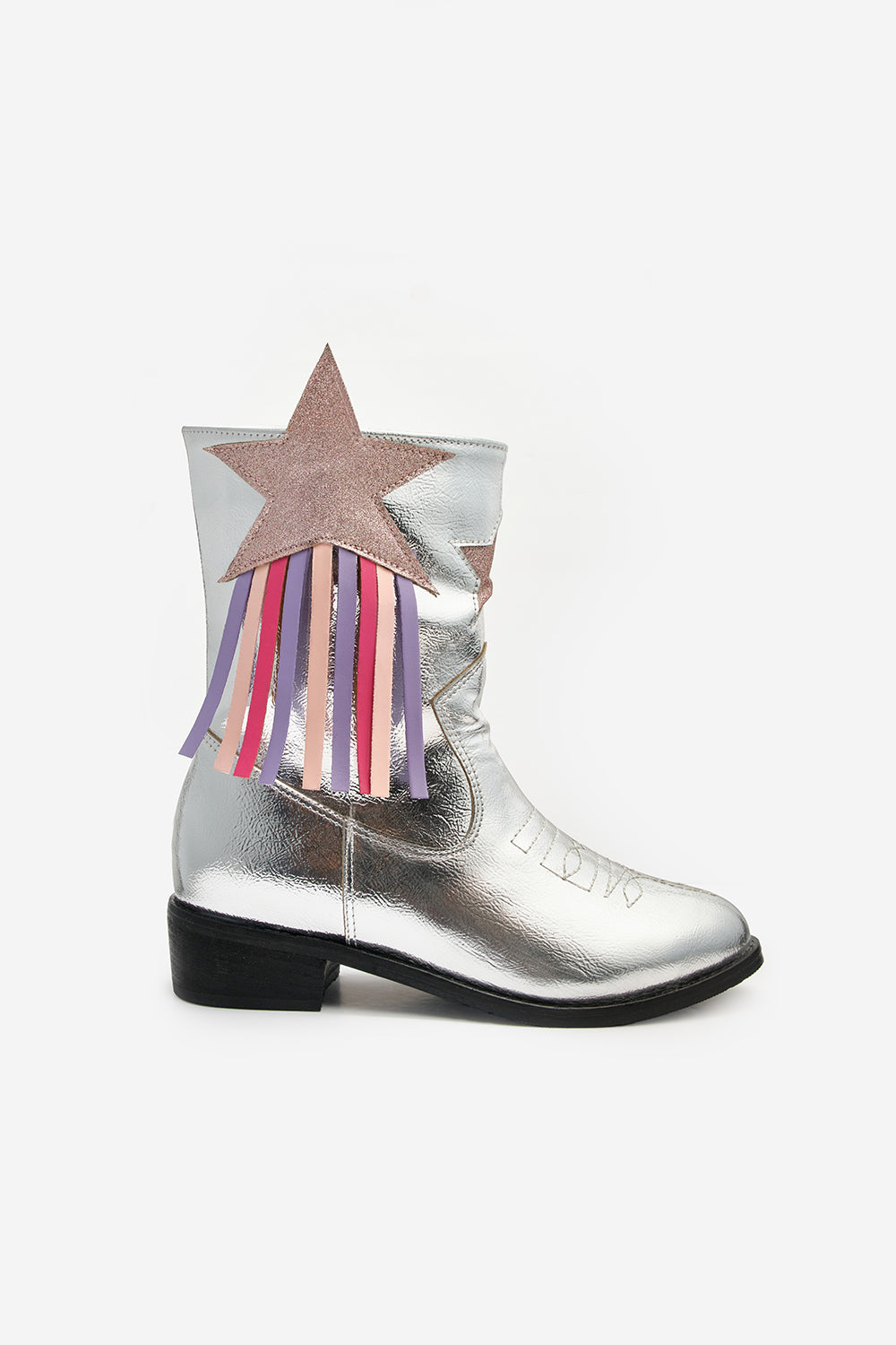 Gümüş  Yıldız ve Püskül Detaylı Kız Çocuk Kovboy Bot