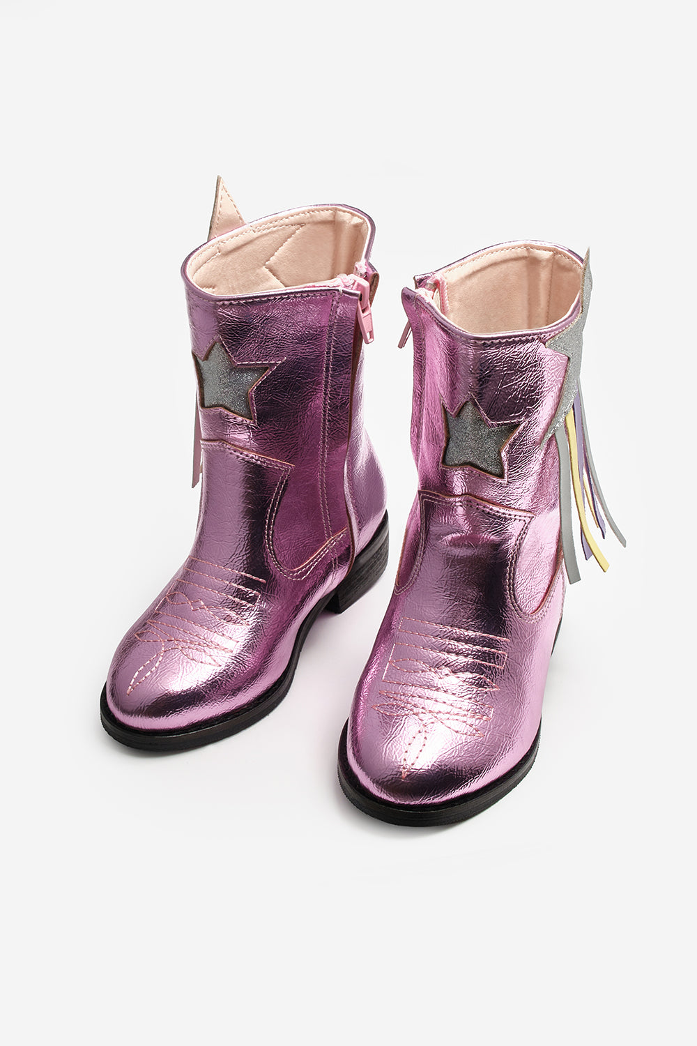 Pembe  Yıldız ve Püskül Detaylı Kız Çocuk Kovboy Bot