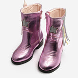 Pembe  Yıldız ve Püskül Detaylı Kız Çocuk Kovboy Bot