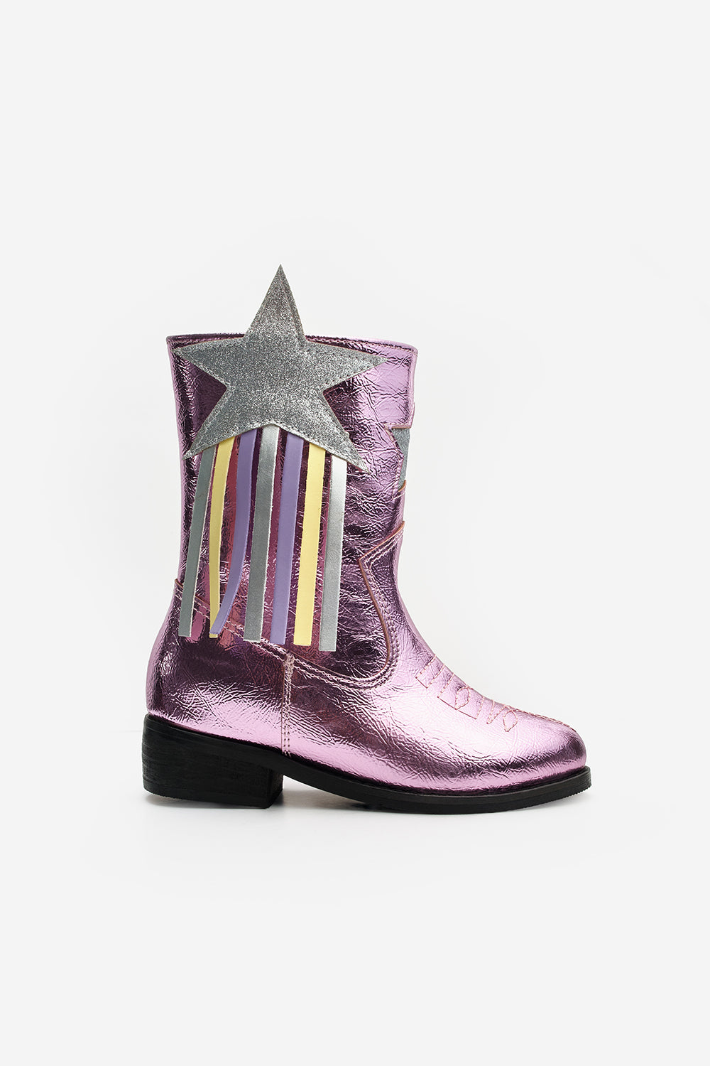 Pembe  Yıldız ve Püskül Detaylı Kız Çocuk Kovboy Bot