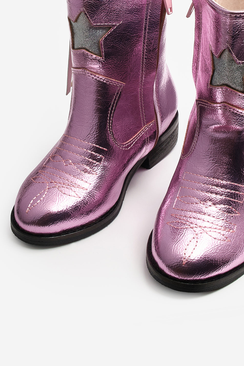 Pembe  Yıldız ve Püskül Detaylı Kız Çocuk Kovboy Bot