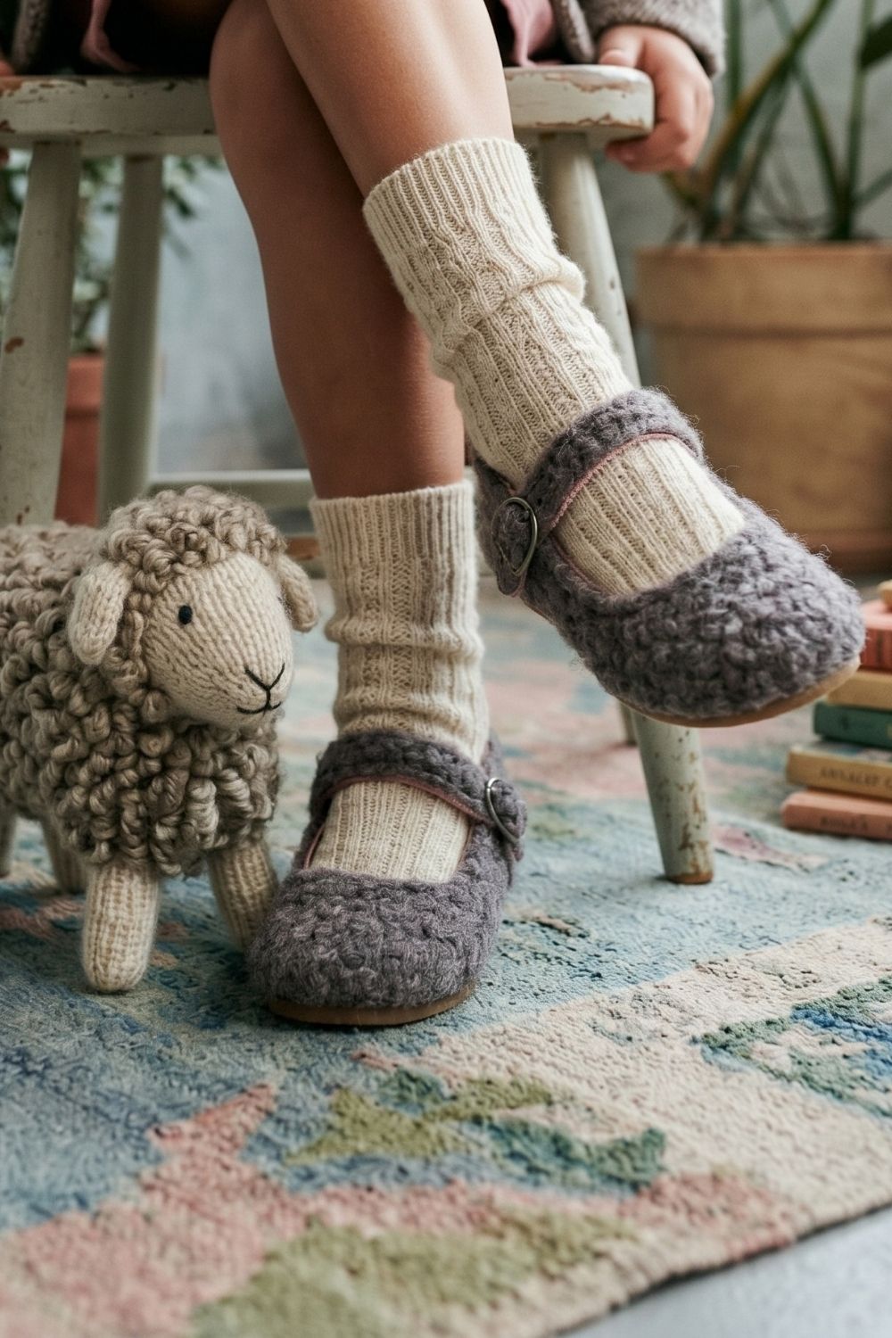 Gri  Peluş Teddy Kız Çocuk Ayakkabı