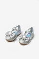 Silver Transparent Stone Bow Girls Ballerina Shoes