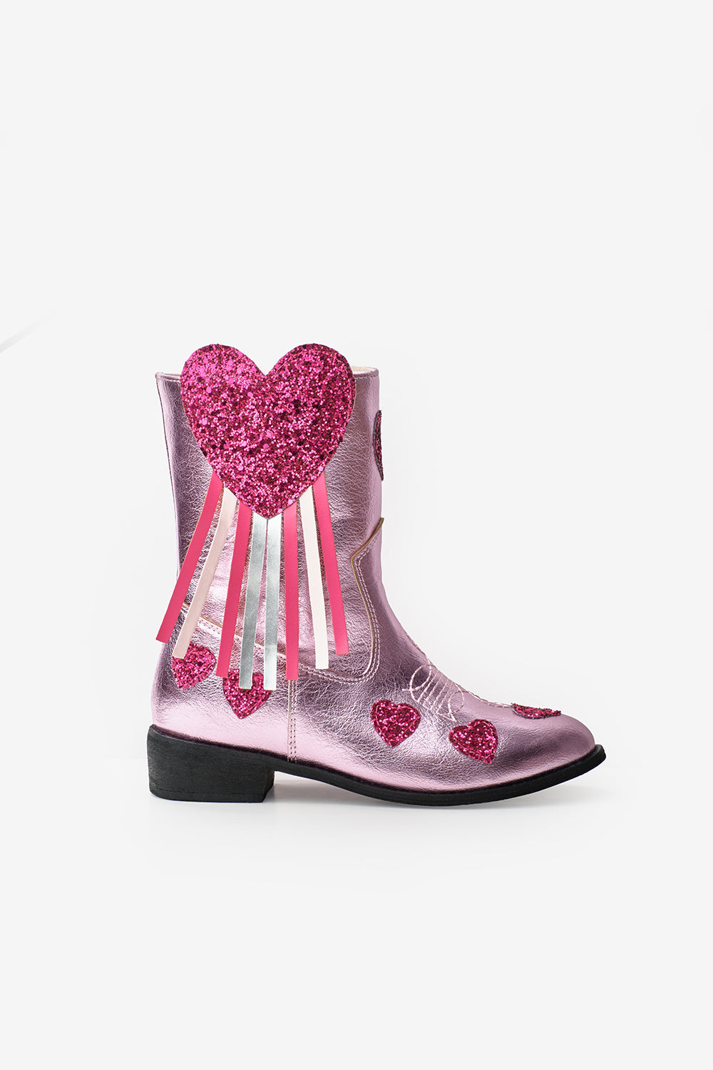 Pembe  Kalpli Püsküllü Kız Çocuk Kovboy Bot