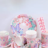 Pembe  Kelebek Desenli 8'li Tabak Bardak Set