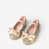 Altın  Fiyonklu Simli Kız Çocuk Ayakkabı