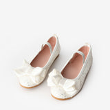 Beyaz Fiyonklu Simli Kız Çocuk Ayakkabı