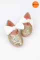 Altın  Kadife Fiyonklu Kız Çocuk Ayakkabı