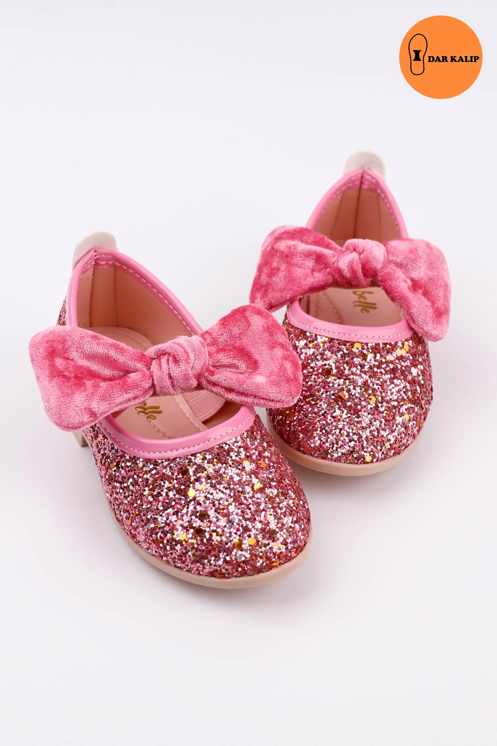 Pembe Kadife Fiyonklu Kız Çocuk Ayakkabı