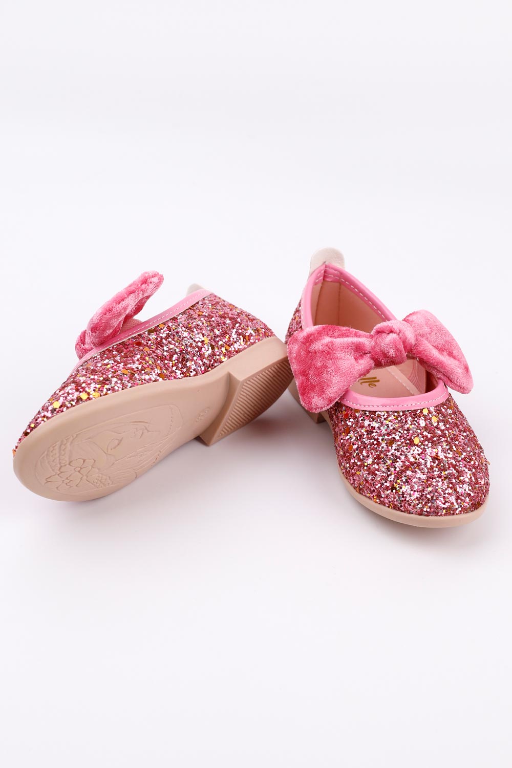 Pembe Kadife Fiyonklu Kız Çocuk Ayakkabı