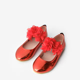 Kırmızı  Tül Çiçekli Kız Çocuk Ayakkabı