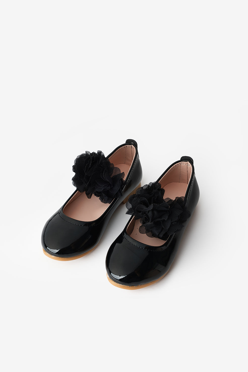 Siyah  Tül Çiçekli Kız Çocuk Ayakkabı