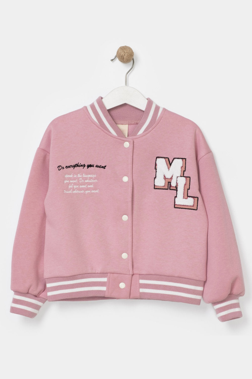 Pembe  Nakış Detaylı Kız Çocuk Bomber Ceket - Megan