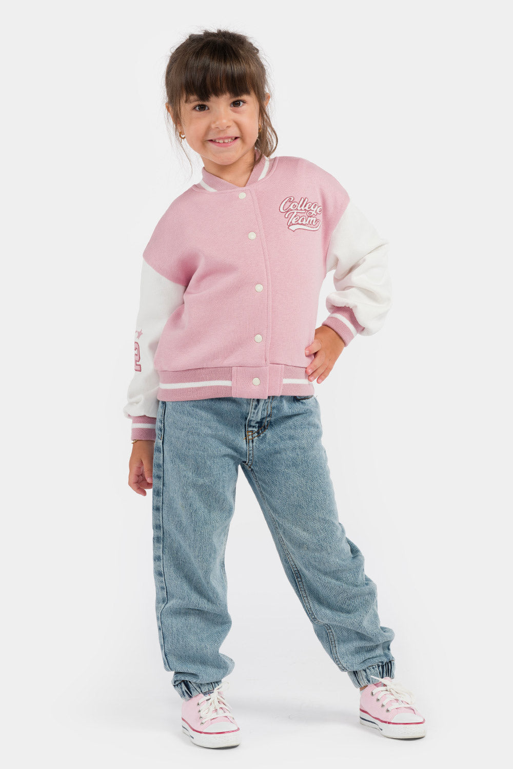 Pembe  College Baskılı Kız Çocuk Bomber Ceket - Luna