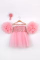 Pink Sequined Accessory Detailed Girl's Dress - Balenca