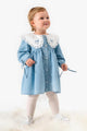 Blue Floral Patterned Collared Baby Girl Dress - Addys