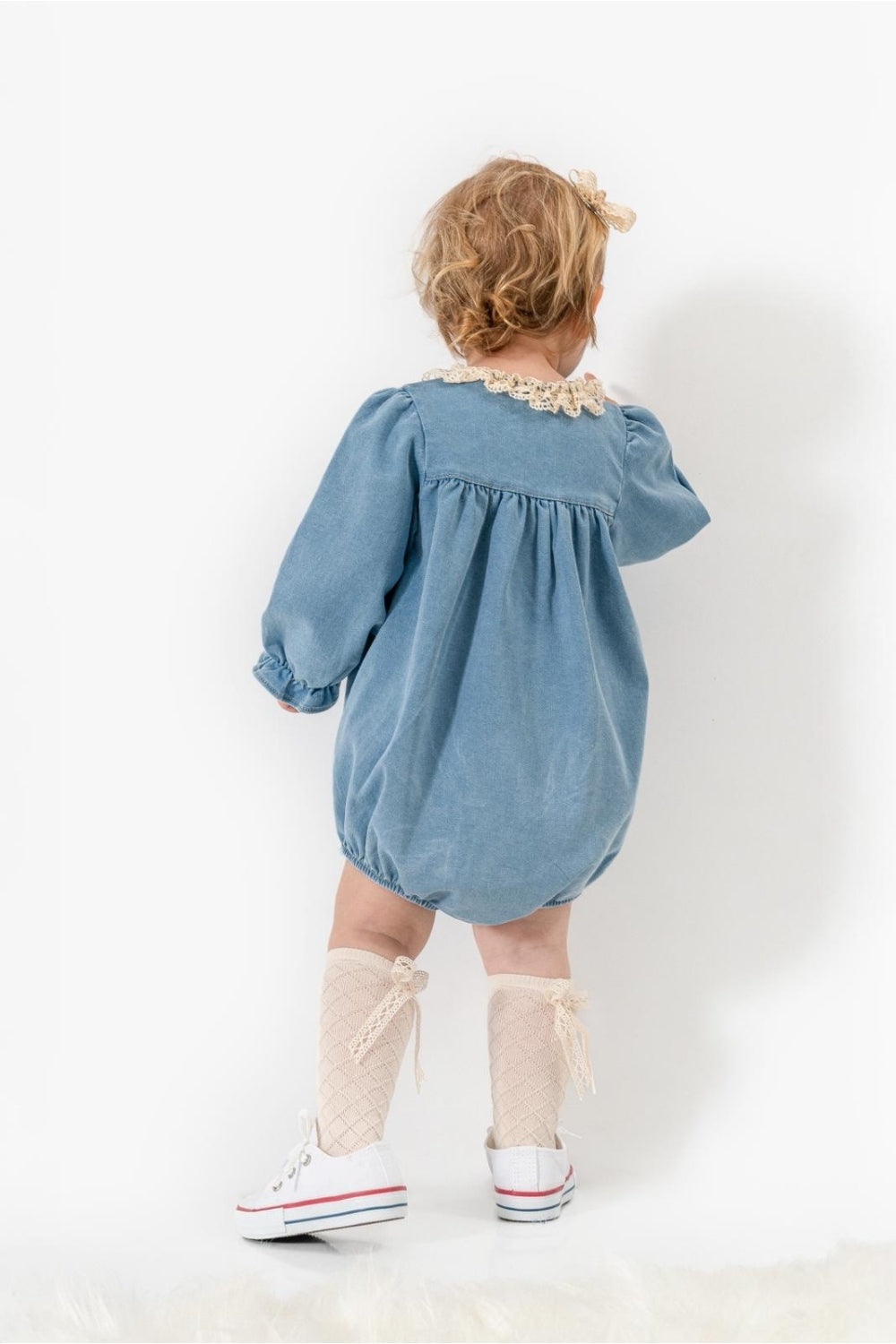 Mavi Çorap ve Aksesuarlı Kız Bebek Romper - Randi