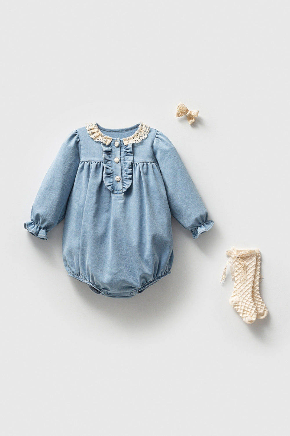 Mavi Çorap ve Aksesuarlı Kız Bebek Romper - Randi
