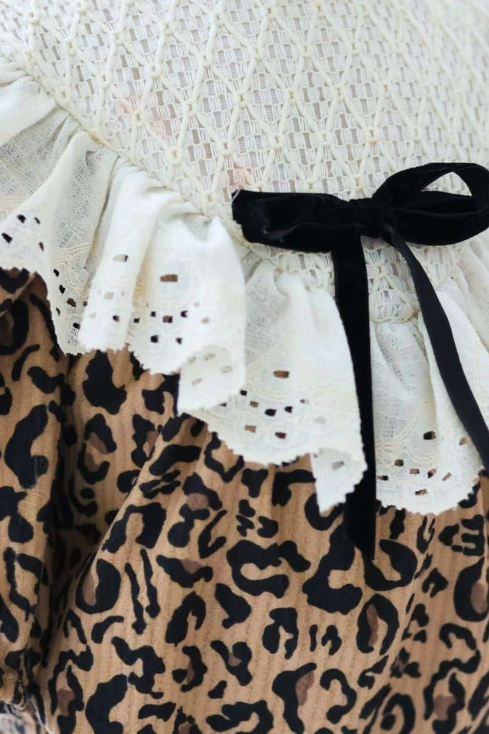 Kahverengi  Fisto Yakalı Leopar Desenli Kız Bebek Romper - Lenora