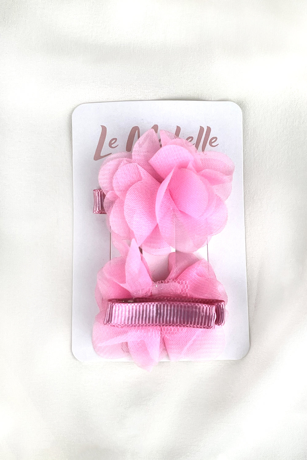 Pembe  2'li Tül Çiçek Kız Çocuk Klips Toka Set