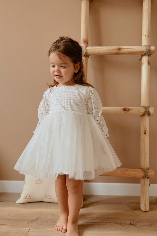Beyaz  Fisto Bluzlu Tül Etekli Kız Çocuk Elbise - Melissa