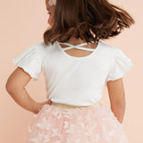 Ekru Arkası Çapraz Biyeli Kız Çocuk Tişört - Julie