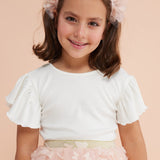 Ekru Arkası Çapraz Biyeli Kız Çocuk Tişört - Julie