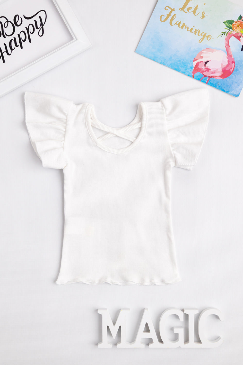 Ekru Arkası Çapraz Biyeli Kız Çocuk Tişört - Julie