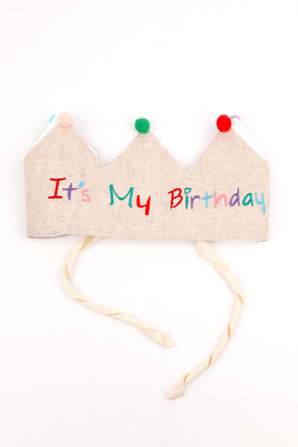 Bej  Ponponlu Its My Birthday Yazılı Saç Bandı