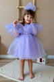 Lilac Long Sleeve Organza Girl's Party Dress - Sage