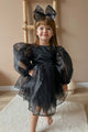 Black Long Sleeve Organza Girl's Party Dress - Sage