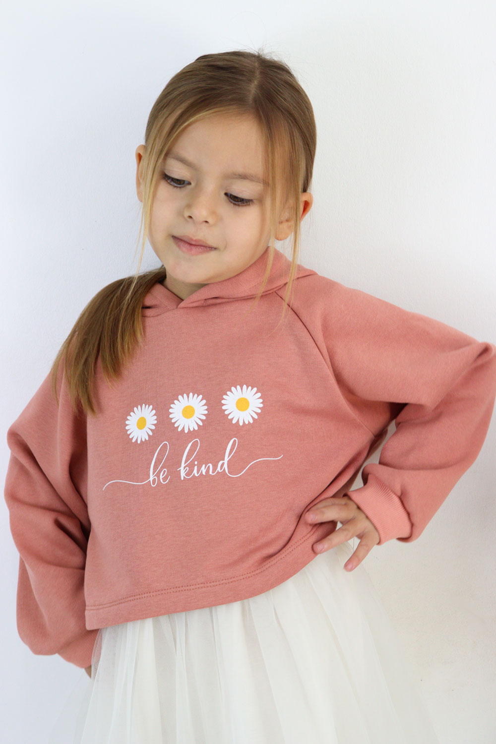 Kiremit  Papatya Desenli Kapüşonlu Sweat Elbise Takım - Fleur