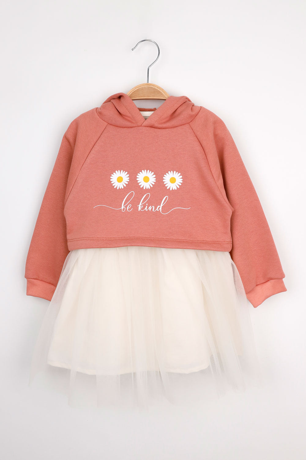 Kiremit  Papatya Desenli Kapüşonlu Sweat Elbise Takım - Fleur