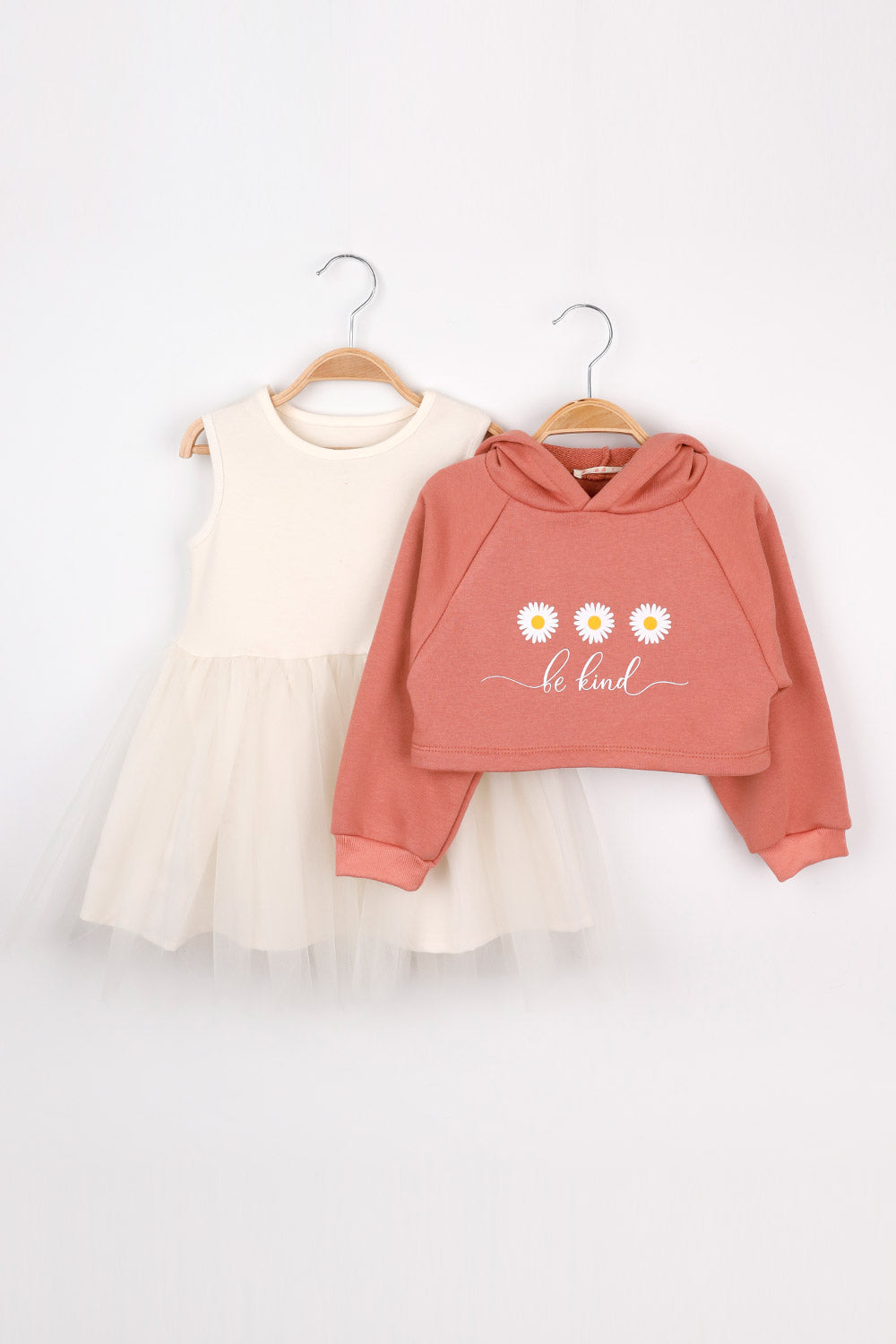 Kiremit  Papatya Desenli Kapüşonlu Sweat Elbise Takım - Fleur