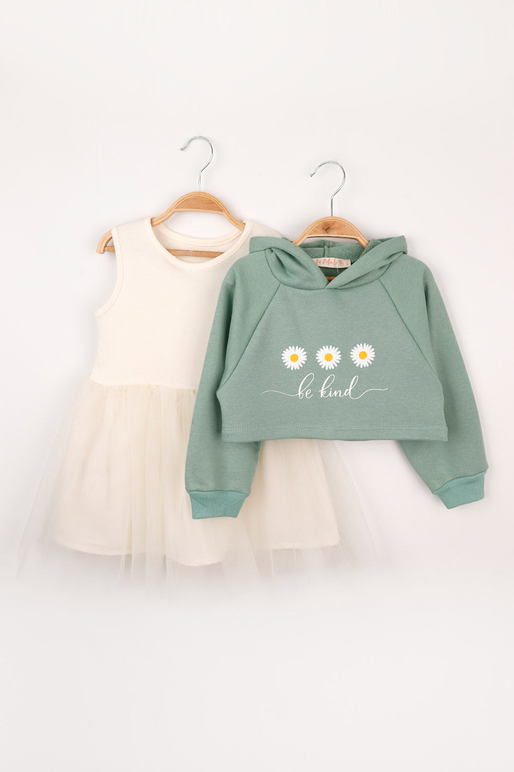 Mint  Papatya Desenli Kapüşonlu Sweat Elbise Takım - Fleur